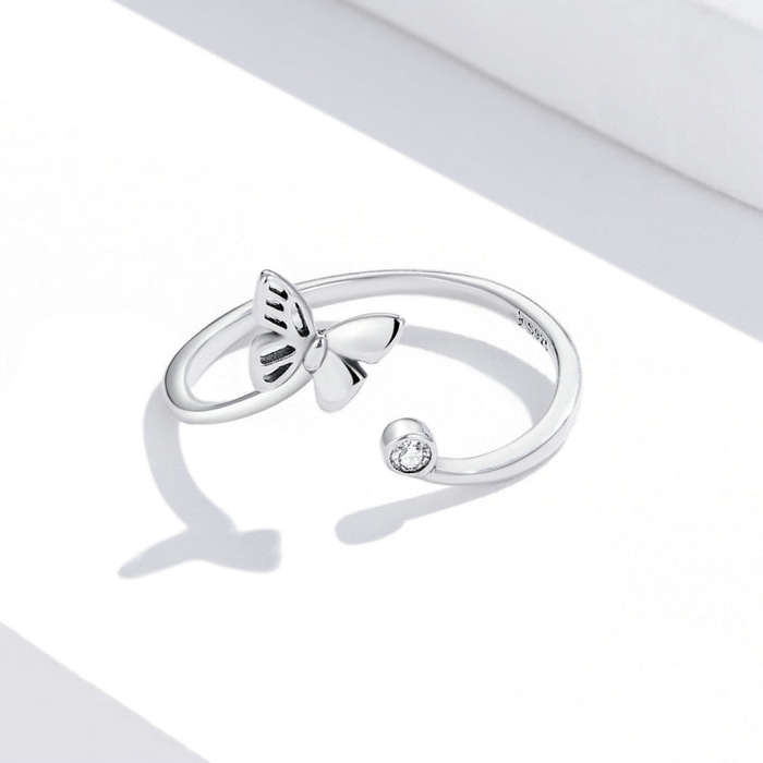 S925 Sterling Silver Butterfly Women Open Ring