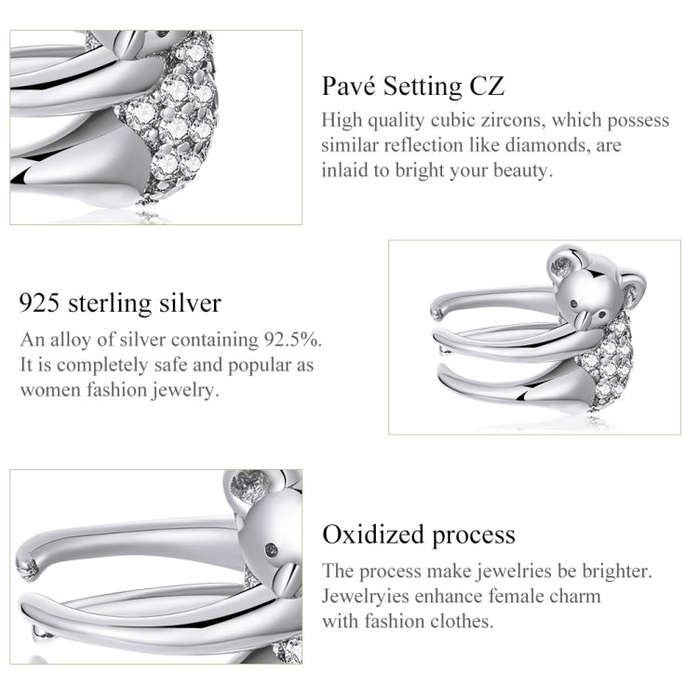 S925 Sterling Silver Koala Ear Bone Clamp Women Earrings