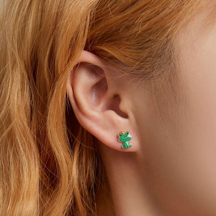 S925 Sterling Silver Little Frog Ear Stud Women Earrings