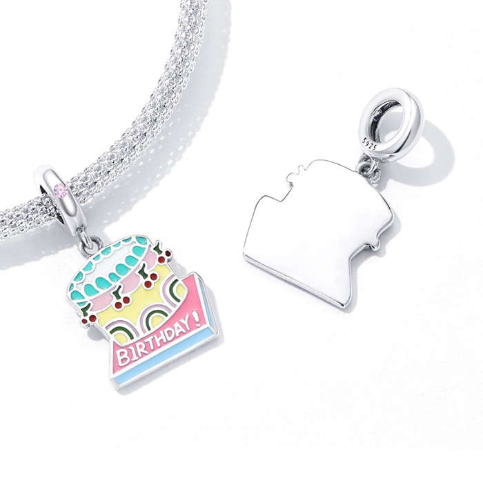 S925 Sterling Silver Cherry Cream Cake Pendant DIY Bracelet Necklace Accessories