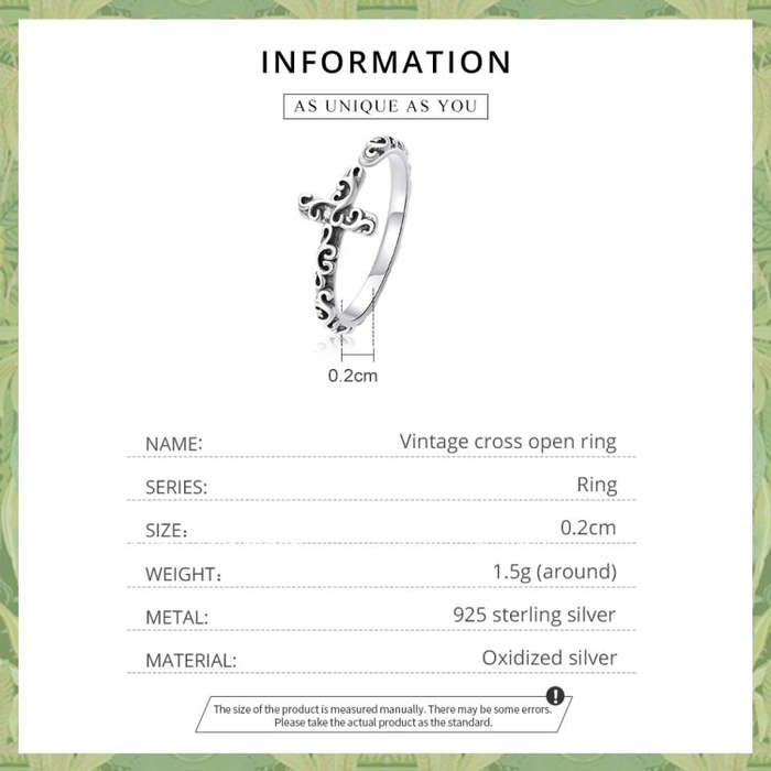 S925 Sterling Silver Retro Cross Women Ring