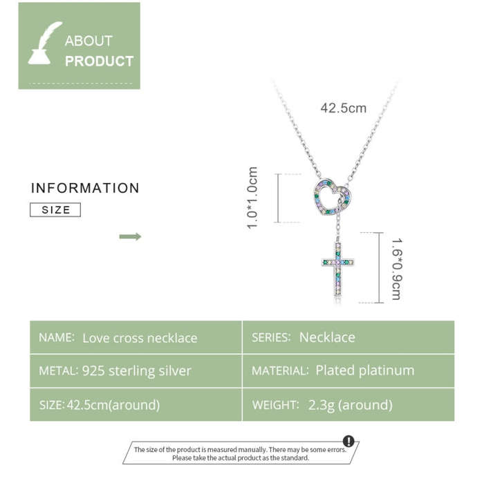 S925 Sterling Silver Heart Cross Women Nacklace Jewelry
