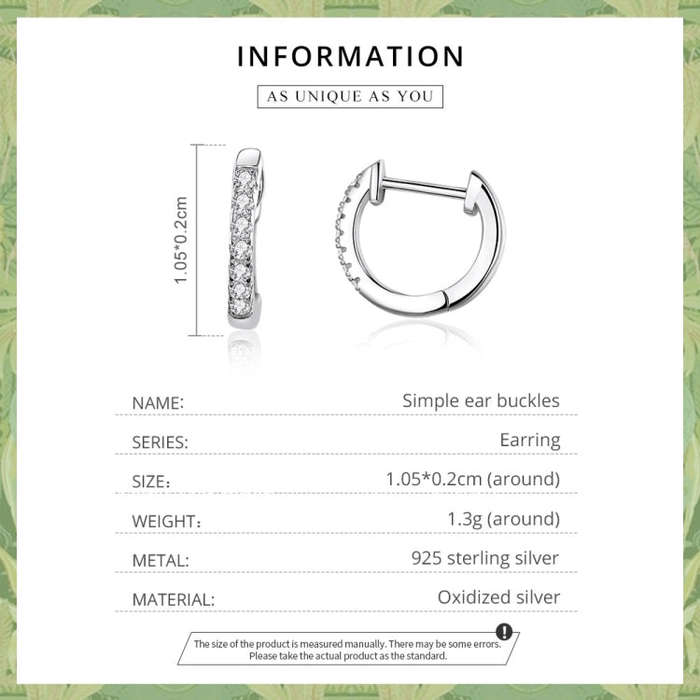 S925 Sterling Silver Simple Ear Buckle Women Earrings, Size:M(Silver)