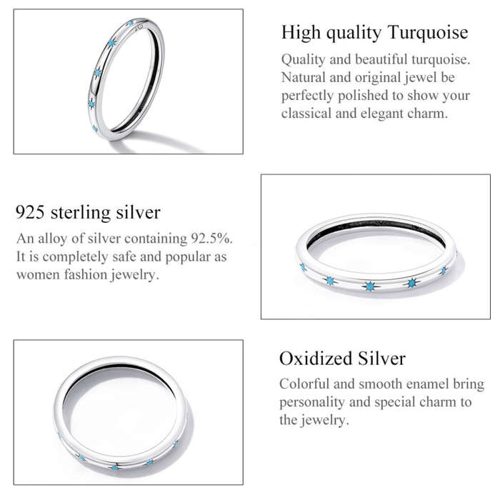 S925 Sterling Silver Star Women Ring, Size:6