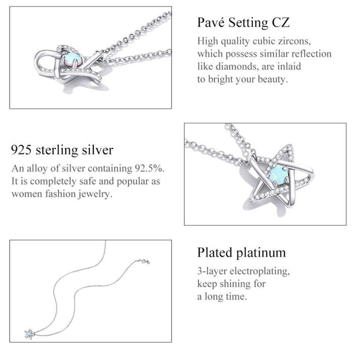 S925 Sterling Silver Opal Star Women Nacklace Jewelry