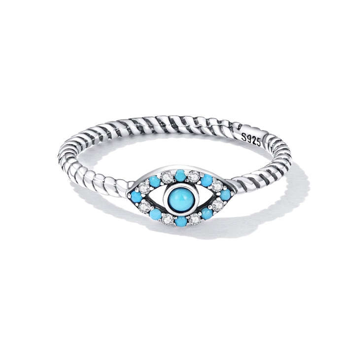 S925 Sterling Silver Turquoise  Eye Women Ring, Size:8