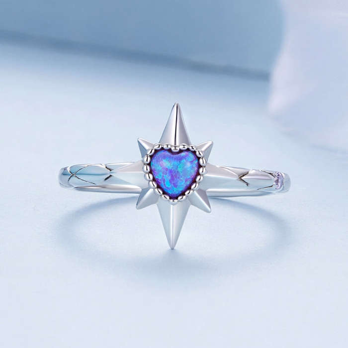 BSR455-7 S925 Sterling Silver  Heart Shape Star Opal Ring Bracelet