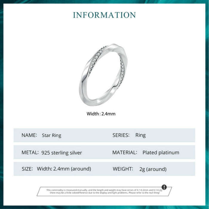 BSR457-6 S925 Sterling Silver  Zircon Mobius Ring Hand Decoration