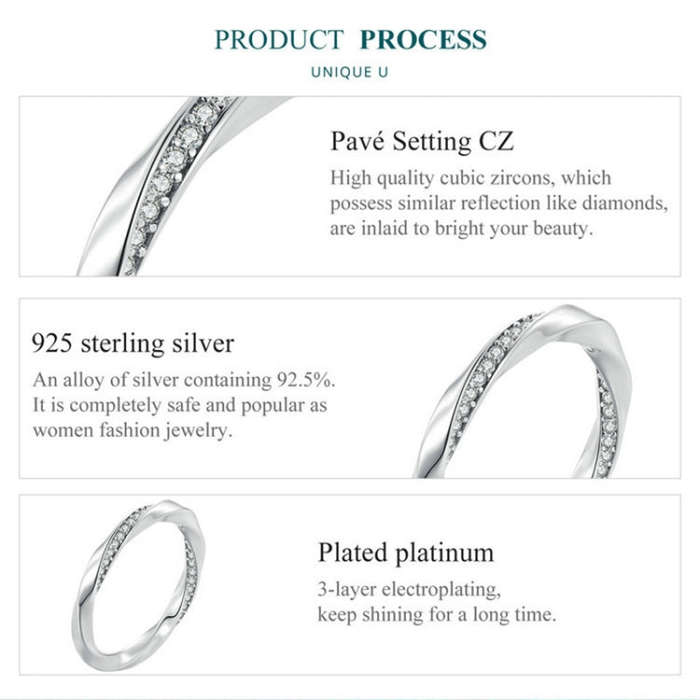 BSR457-6 S925 Sterling Silver  Zircon Mobius Ring Hand Decoration
