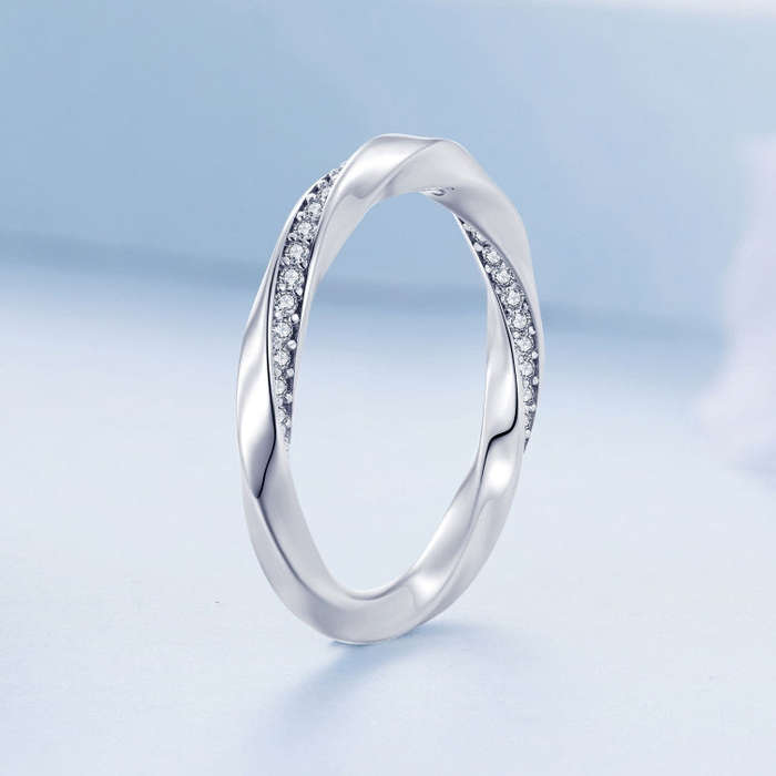 BSR457-6 S925 Sterling Silver  Zircon Mobius Ring Hand Decoration