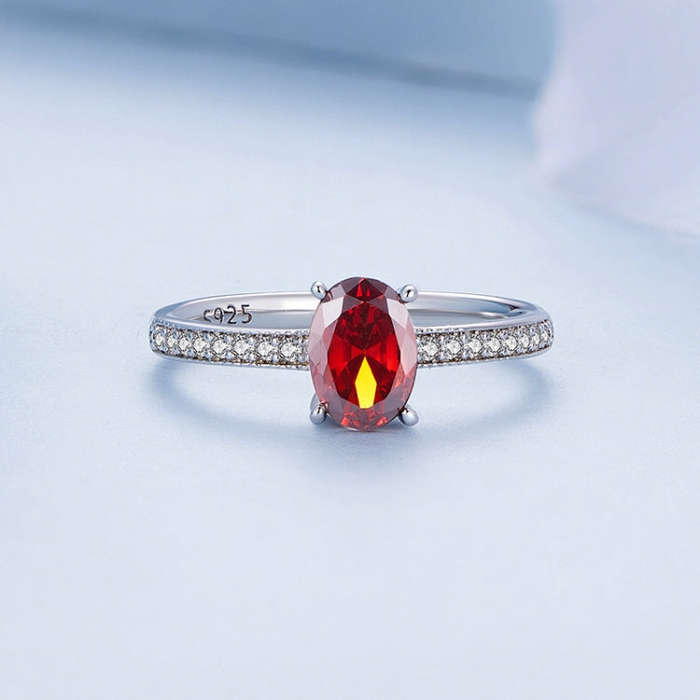 BSR460-6RD S925 Sterling Silver  Zircon Exquisite Pomegranate Ring Hand Decoration