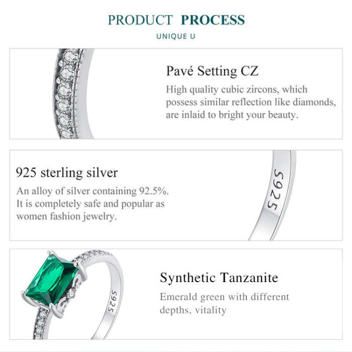 BSR461-8 S925 Sterling Silver  Light Luxury Green Diamond Ring Hand Decoration