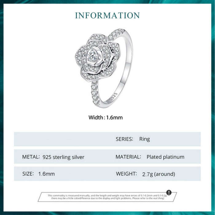 BSR449-7 S925 Sterling Silver  Zircon Rose Ring Hand Decoration