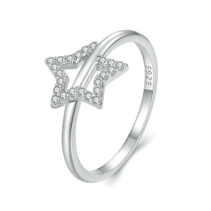 BSR450-7 S925 Sterling Silver  Hollow Star Ring Hand Decoration