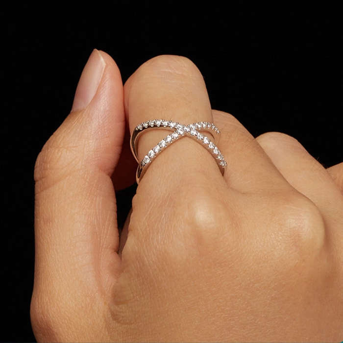 MSR036-8 S925 Sterling Silver  Dual Layer Moissanite Ring Hand Decoration