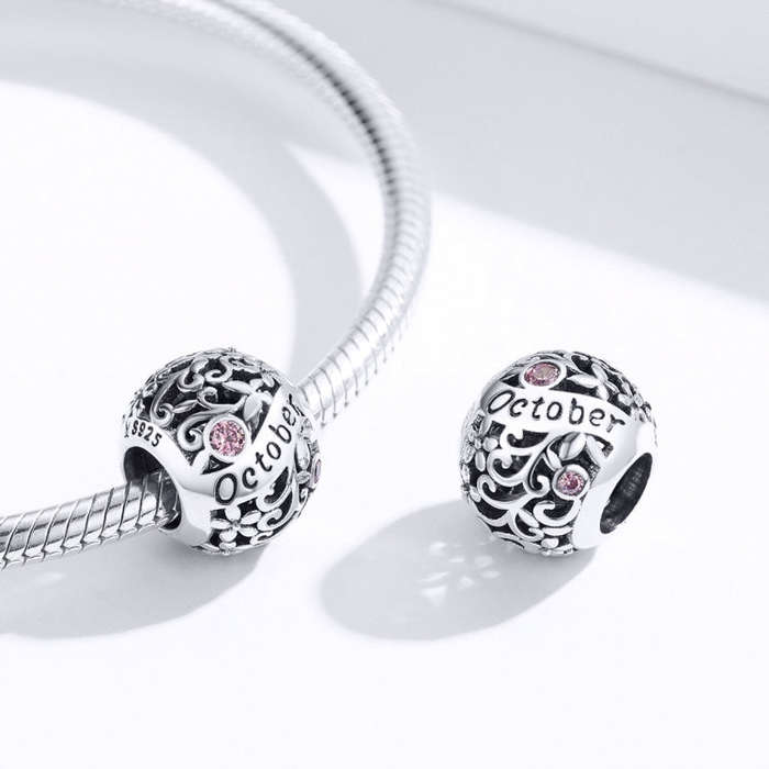 S925 Sterling Silver 12 Birthstone DIY Bracelet Necklace Accessories, Style:October