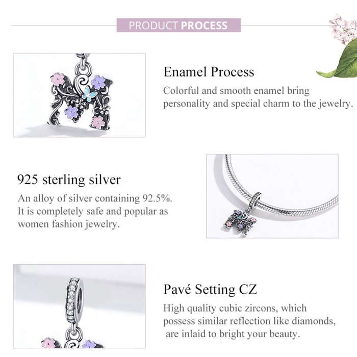 S925 Sterling Silver Letter M Pendent DIY Bracelet Necklace Accessories