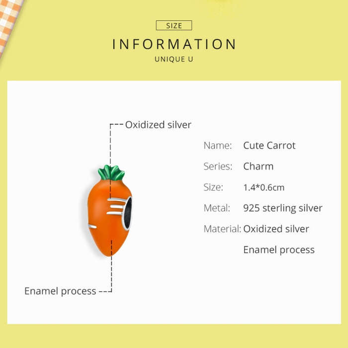 S925 Sterling Silver Cute Radish Carrot Beads DIY Bracelet Necklace Accessories