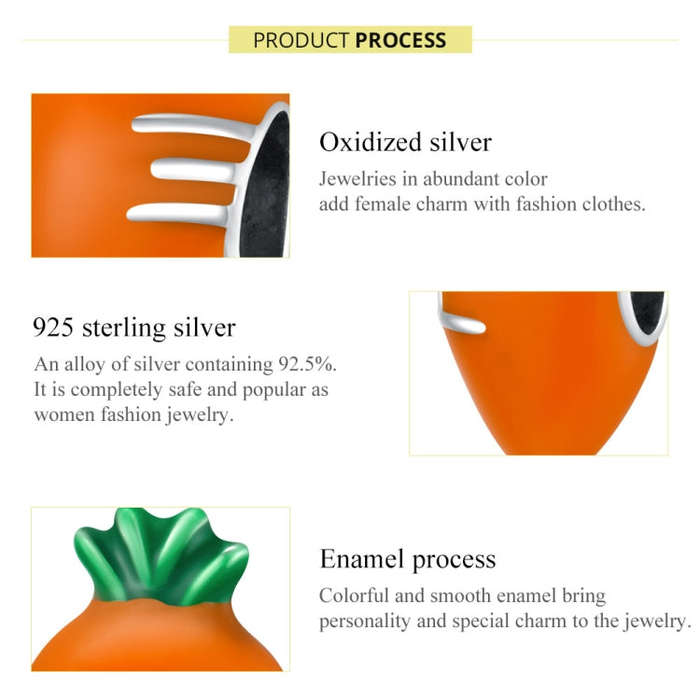 S925 Sterling Silver Cute Radish Carrot Beads DIY Bracelet Necklace Accessories
