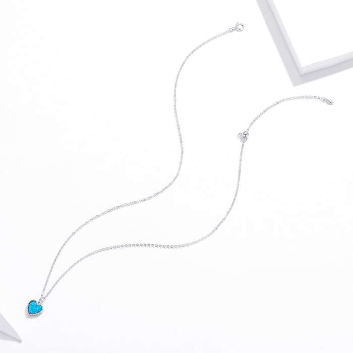 S925 Sterling Silver Deep Blue Heart Women Nacklace Jewelry