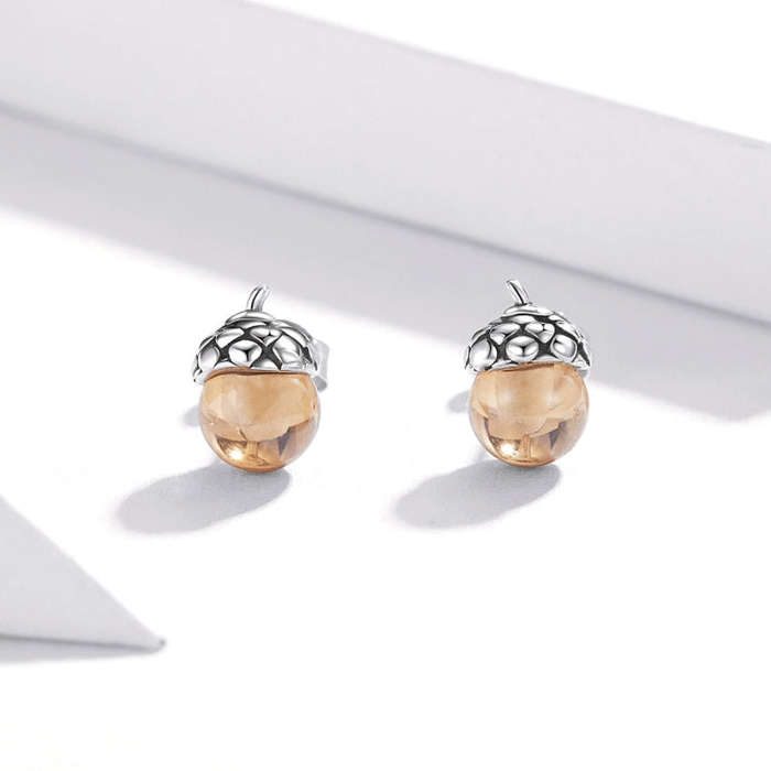 S925 Sterling Silver Oak Fruit Women Earrings Jewelry