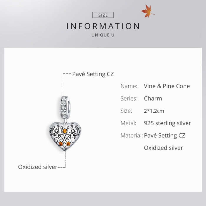 S925 Sterling Silver Vine Pine Cone Heart Shaped Squirrel Pendant DIY Bracelet Necklace Accessories