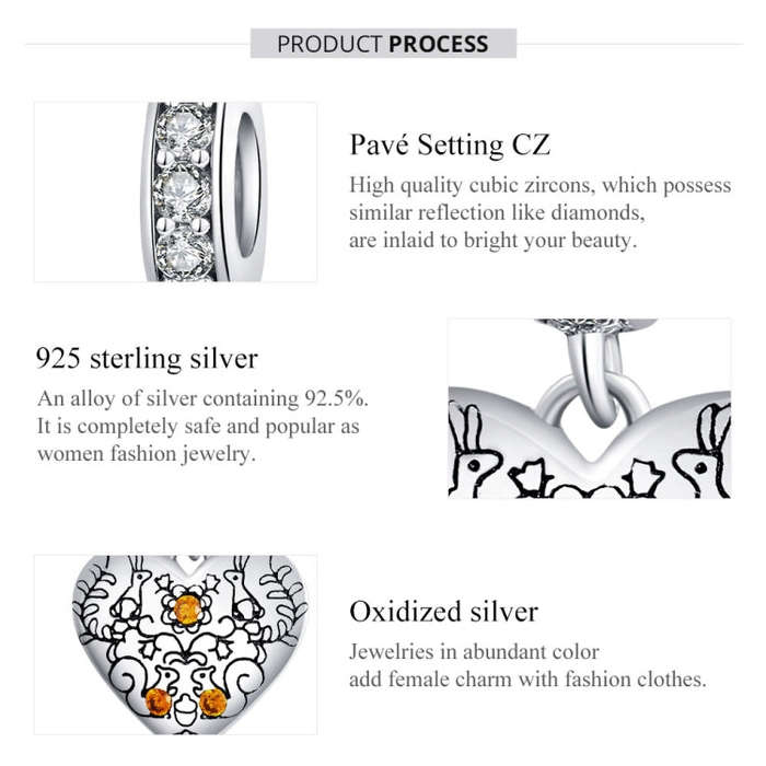 S925 Sterling Silver Vine Pine Cone Heart Shaped Squirrel Pendant DIY Bracelet Necklace Accessories