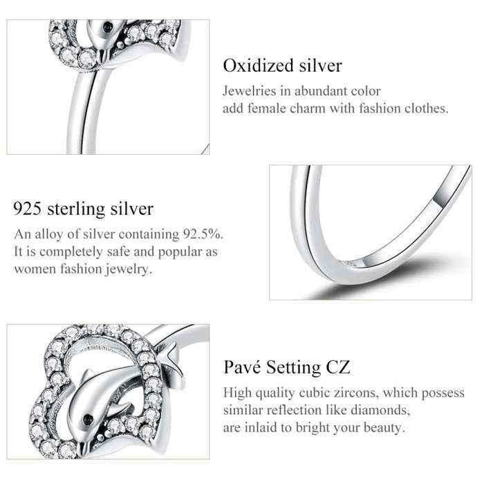 S925 Sterling Silver Dolphin Genie Women Open Ring Jewelry, Size:8