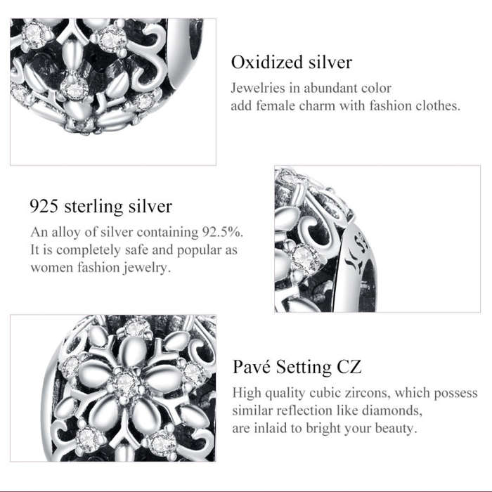 S925 Sterling Silver Hollow Snowflake Beads DIY Bracelet Necklace Accessories