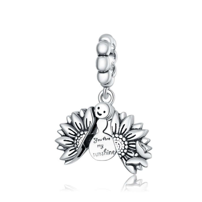 S925 Sterling Silver Smiling Face Sunflower Pendant DIY Bracelet Necklace Accessories