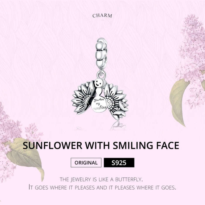 S925 Sterling Silver Smiling Face Sunflower Pendant DIY Bracelet Necklace Accessories