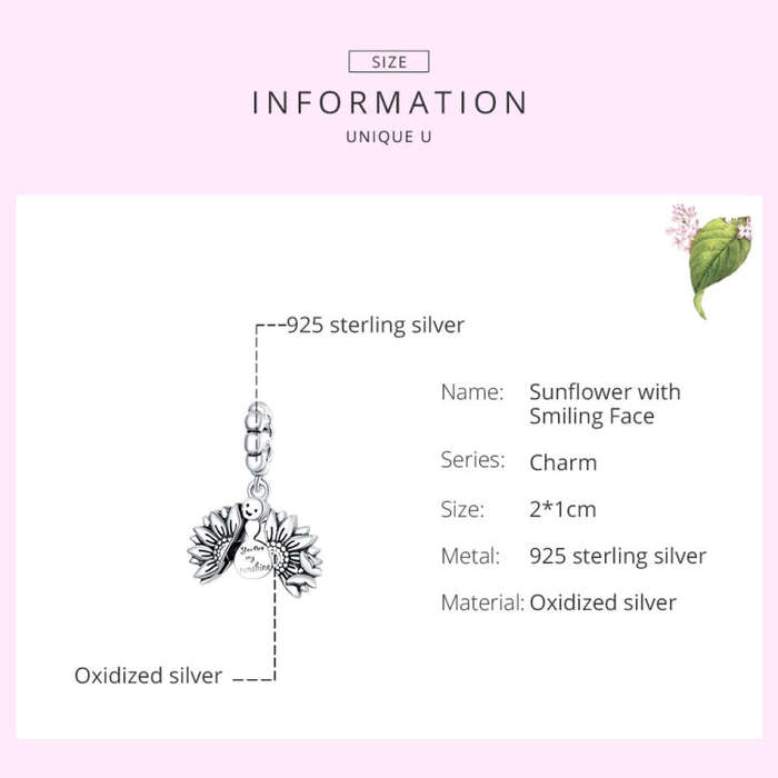 S925 Sterling Silver Smiling Face Sunflower Pendant DIY Bracelet Necklace Accessories