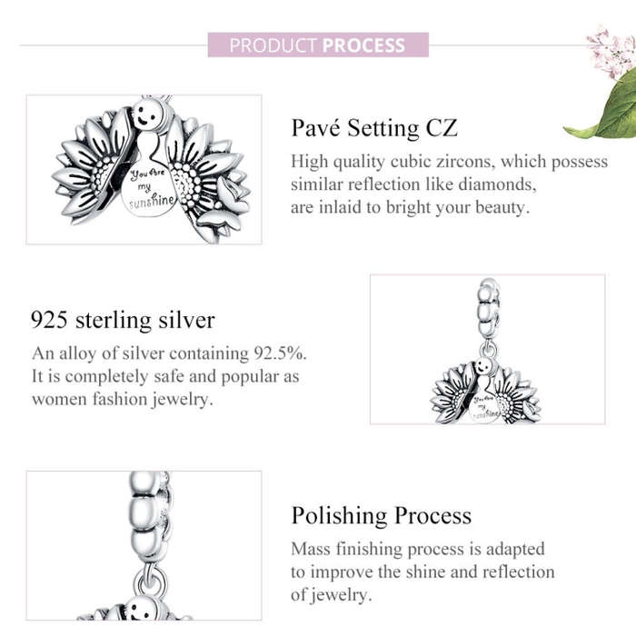 S925 Sterling Silver Smiling Face Sunflower Pendant DIY Bracelet Necklace Accessories