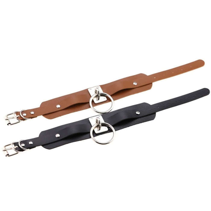European and American Harajuku PU Leather Silver Single Ring Collar Wide Street-Snap Nightclub O-...
