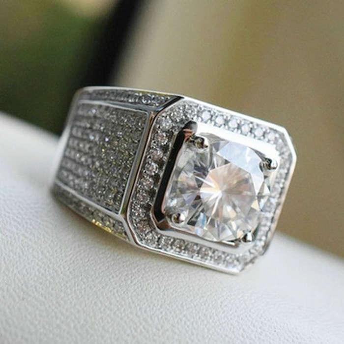 Fashion Full Rhinestone Micro-insert Silver Ring, US Size: 8, Diameter: 17.4mm, Perimeter: 55mm