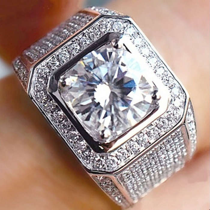 Fashion Full Rhinestone Micro-insert Silver Ring, US Size: 8, Diameter: 17.4mm, Perimeter: 55mm