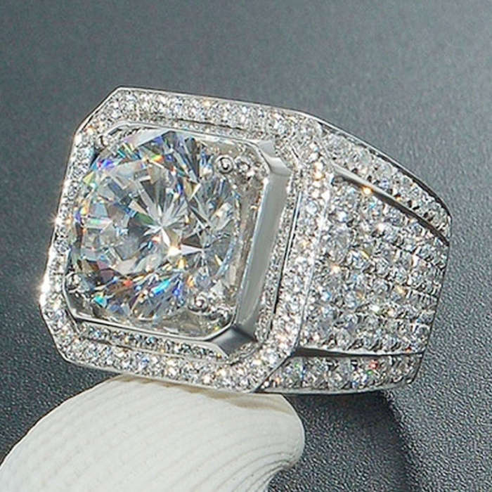 Fashion Full Rhinestone Micro-insert Silver Ring, US Size: 8, Diameter: 17.4mm, Perimeter: 55mm