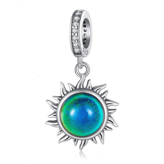 SCC2005-CF Sterling Silver S925 Zircon Temperature Sensitive Discoloration Sun Shape Pendant Acce...