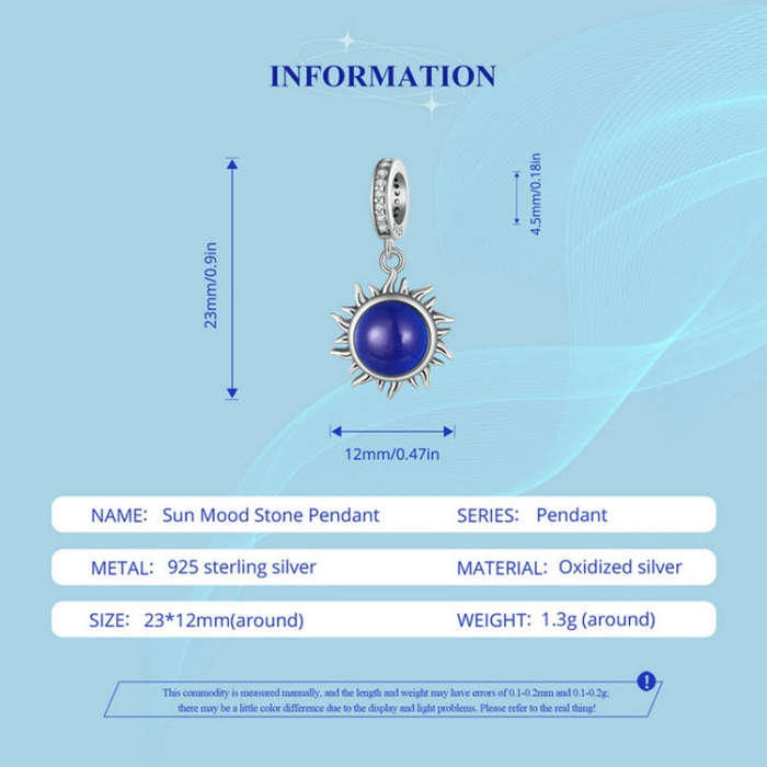 SCC2005-CF Sterling Silver S925 Zircon Temperature Sensitive Discoloration Sun Shape Pendant Acce...