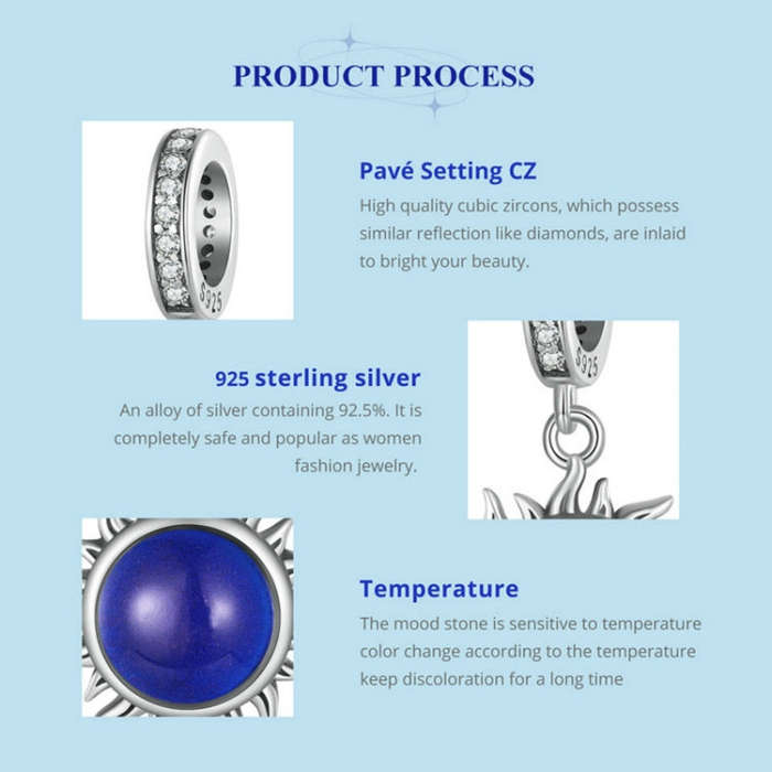 SCC2005-CF Sterling Silver S925 Zircon Temperature Sensitive Discoloration Sun Shape Pendant Acce...
