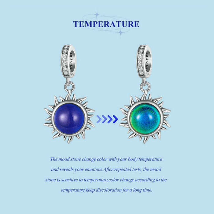 SCC2005-CF Sterling Silver S925 Zircon Temperature Sensitive Discoloration Sun Shape Pendant Acce...