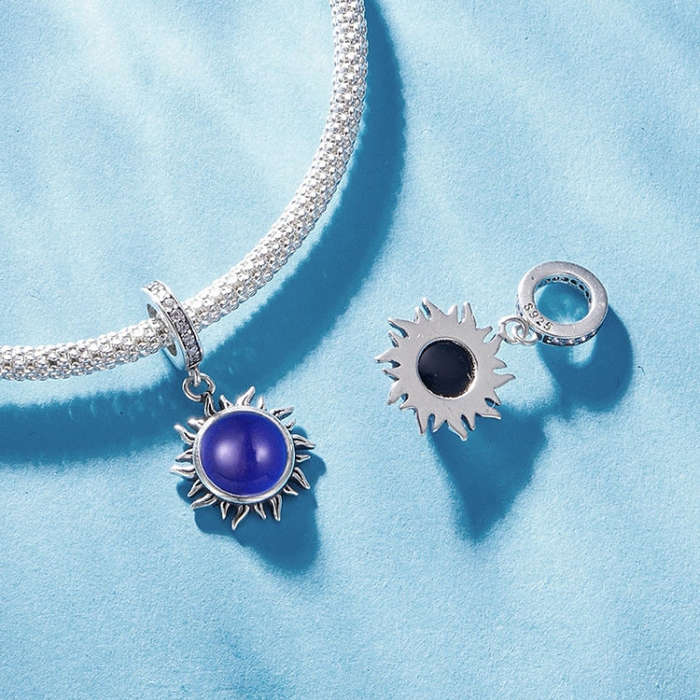 SCC2005-CF Sterling Silver S925 Zircon Temperature Sensitive Discoloration Sun Shape Pendant Acce...
