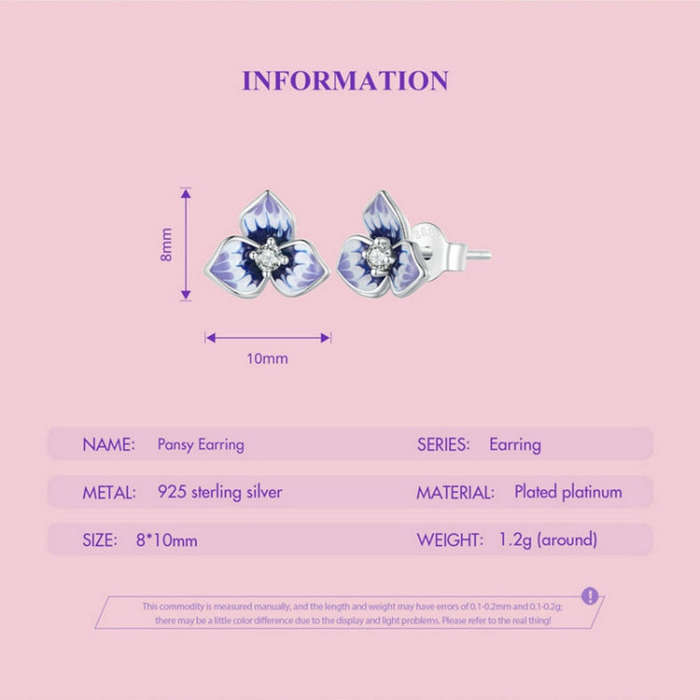 BSE860 Sterling Silver S925  Zircon Pansy Stud Earrings