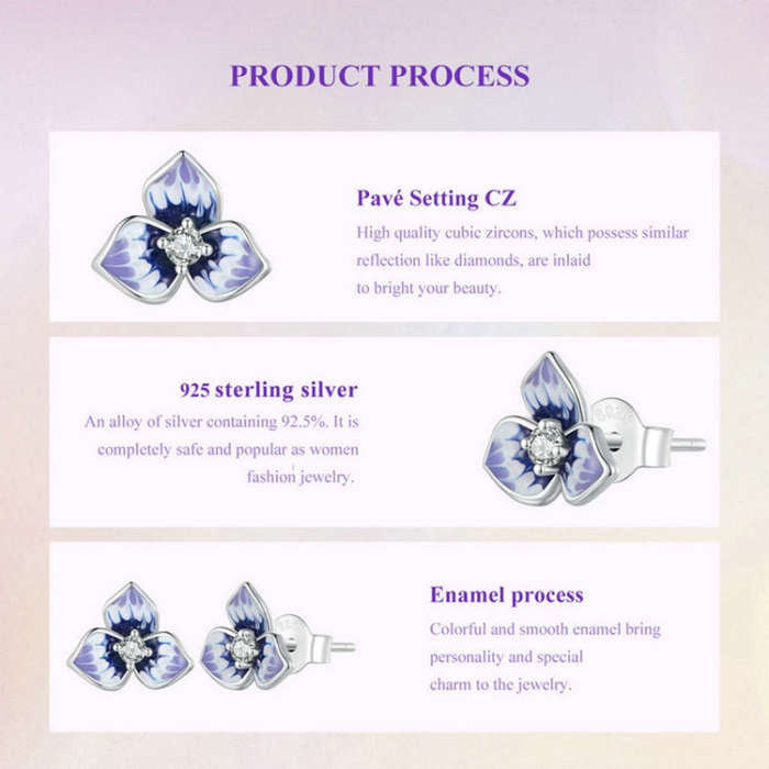 BSE860 Sterling Silver S925  Zircon Pansy Stud Earrings