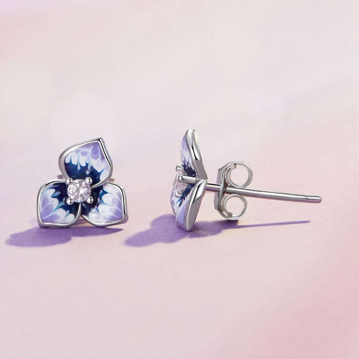 BSE860 Sterling Silver S925  Zircon Pansy Stud Earrings