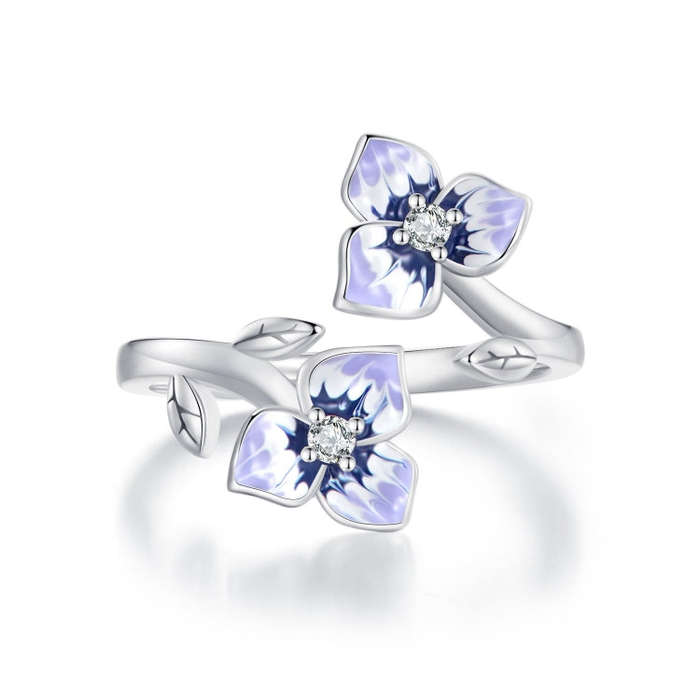 BSR451-E Sterling Silver S925  Zircon Pansy Ring