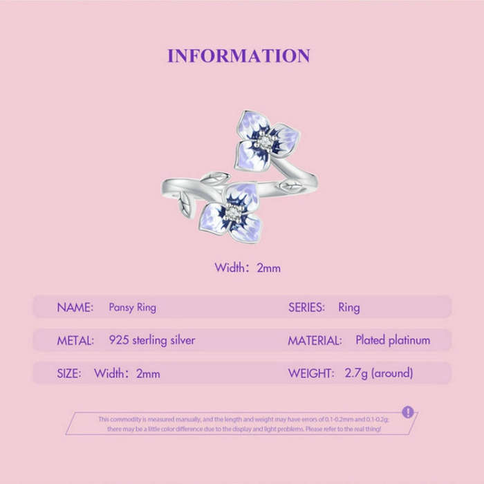 BSR451-E Sterling Silver S925  Zircon Pansy Ring