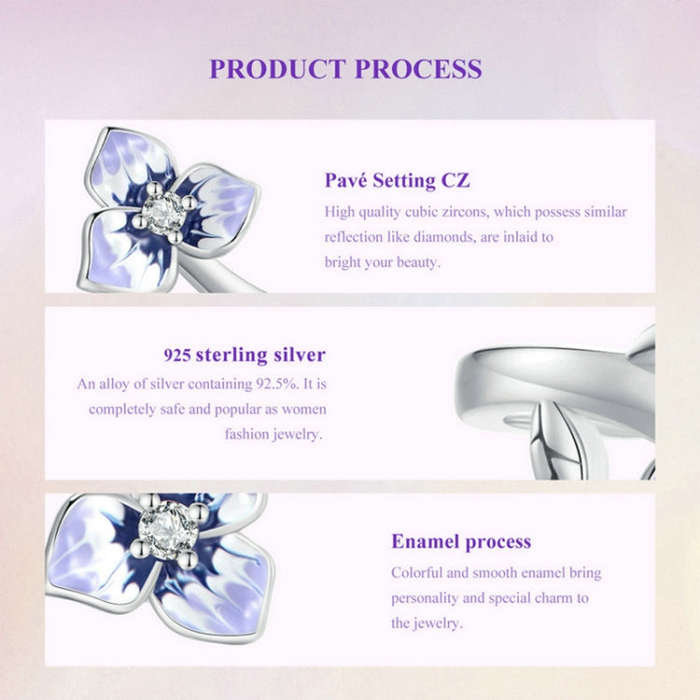 BSR451-E Sterling Silver S925  Zircon Pansy Ring