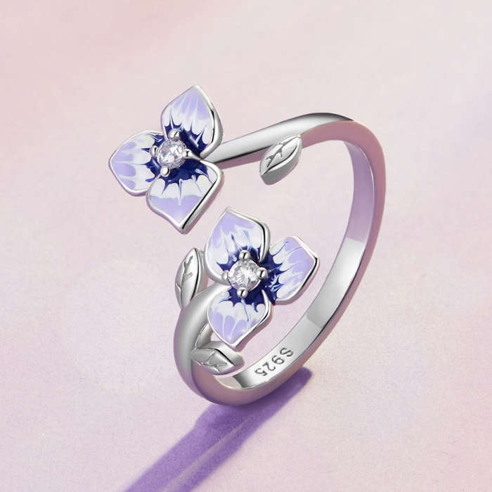 BSR451-E Sterling Silver S925  Zircon Pansy Ring
