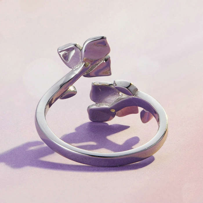 BSR451-E Sterling Silver S925  Zircon Pansy Ring